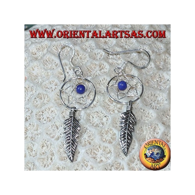 Boucles d'oreilles en argent petit capteur de rêves avec ballon de lapis lazuli
