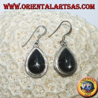 Orecchini in argento con Black star a goccia (Diopside stellato) fatto a mano