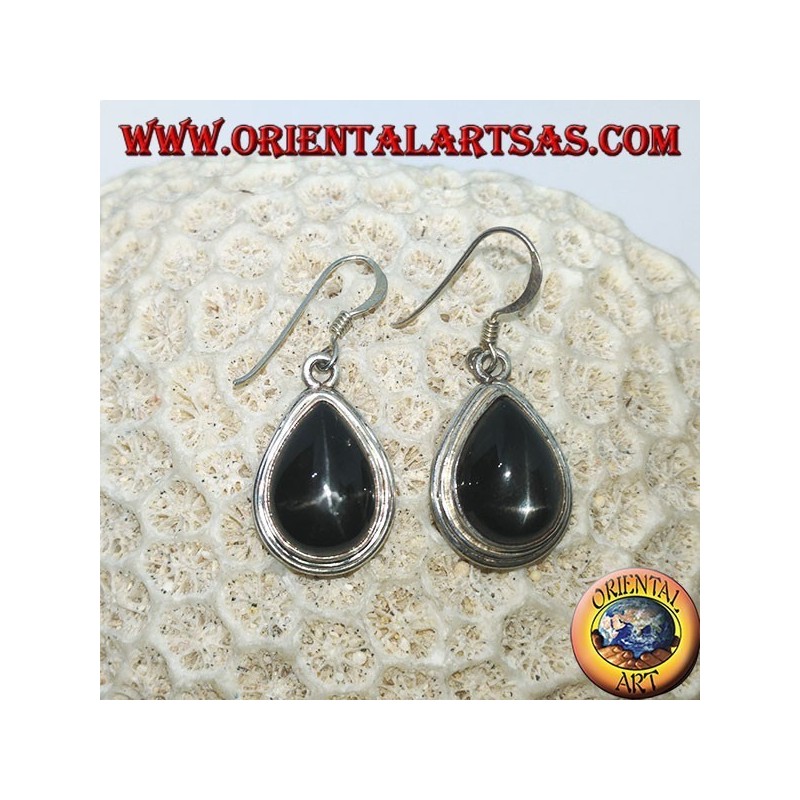 Orecchini in argento con Black star a goccia (Diopside stellato) fatto a mano