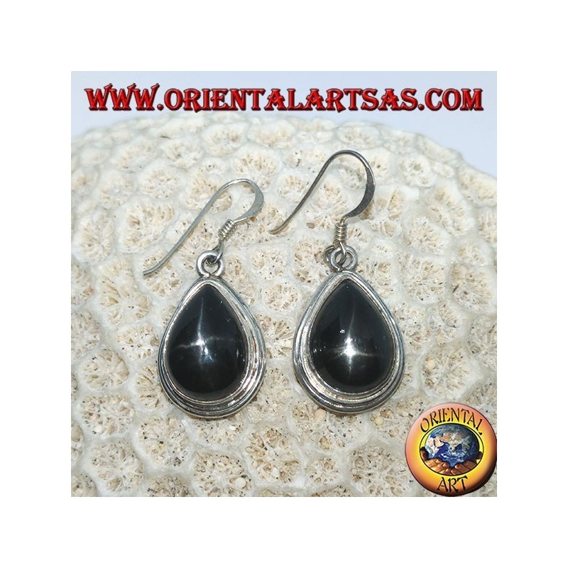 Orecchini in argento con Black star a goccia (Diopside stellato) fatto a mano