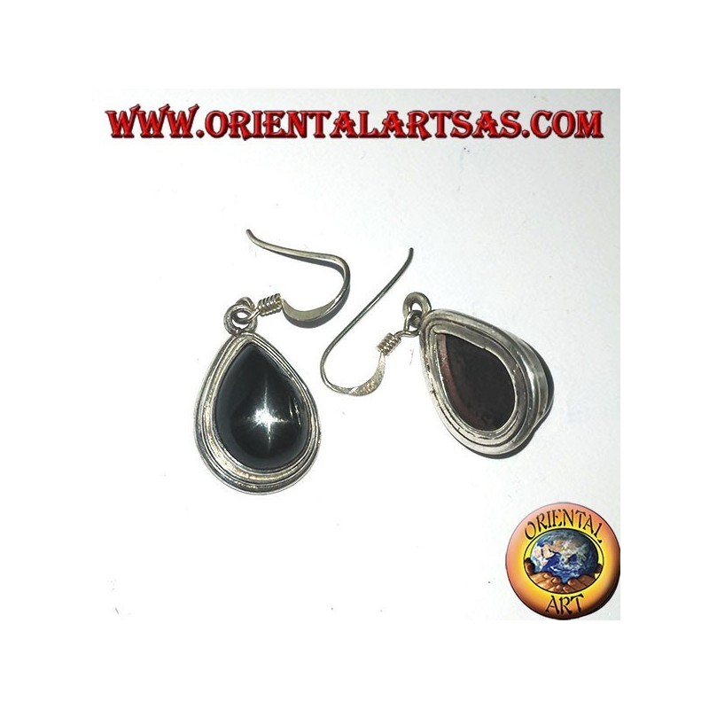 Silver earrings with black star drip (Diopside starry) handmade