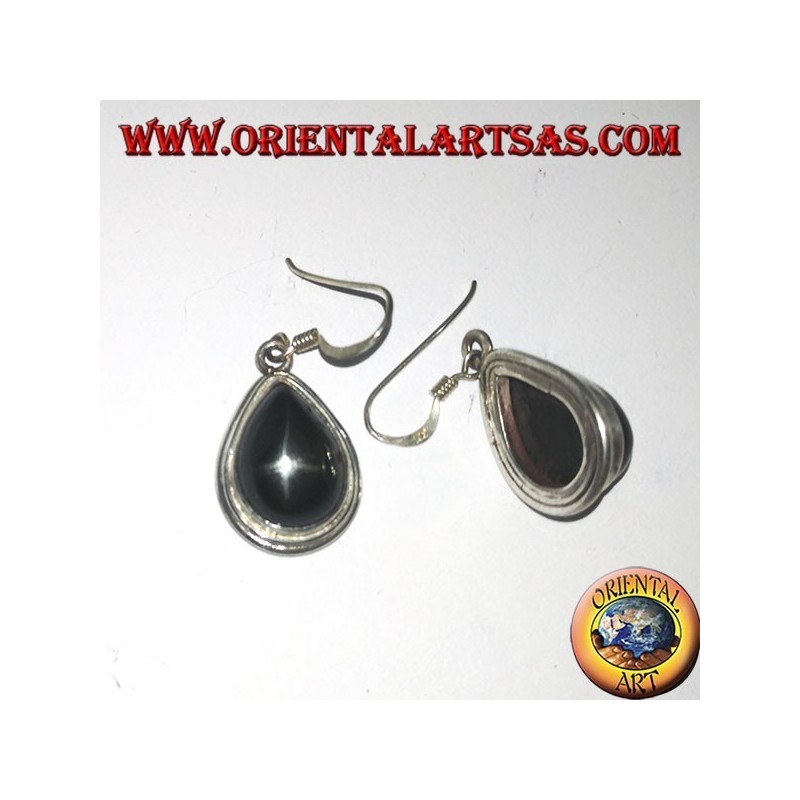 Boucles d'oreilles en argent avec gouttes d'étoiles noires (étoile Diopside) faites à la main