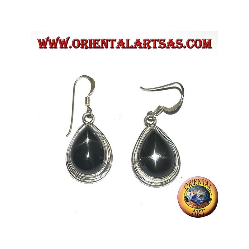 Orecchini in argento con Black star a goccia (Diopside stellato) fatto a mano