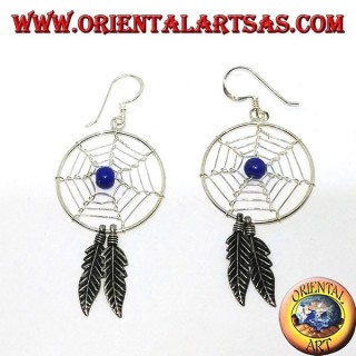 Silver earrings with dream catchers   (large) with lapis lazuli ball