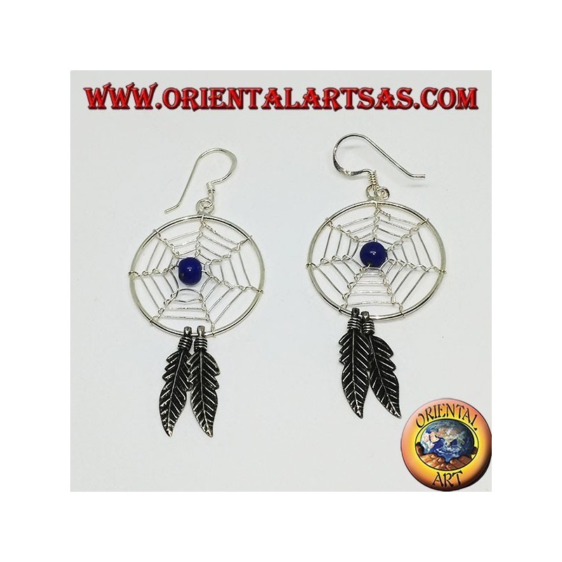 Silver earrings with dream catchers   (large) with lapis lazuli ball