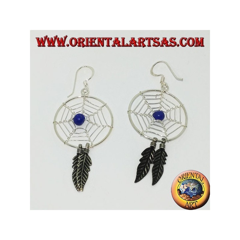 Boucles d'oreilles en argent avec capteurs de rêves   (grand) avec balle de lapis lazuli