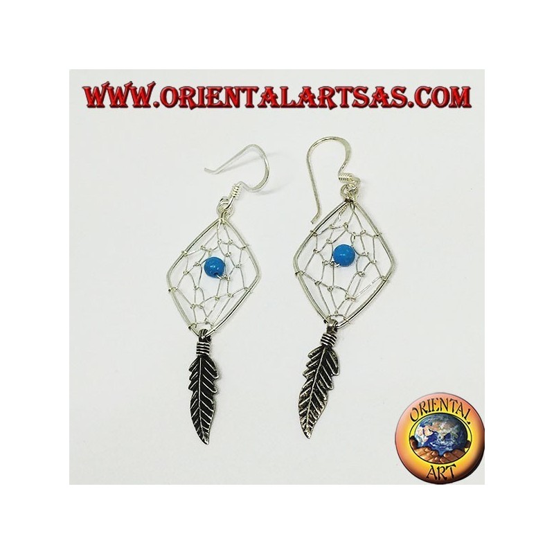 Boucles d'oreilles en argent attrape-rêves en forme de losange avec boule turquoise