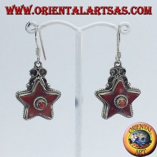 Silver earrings in the shape of a star with ancient coral (Nepalese)