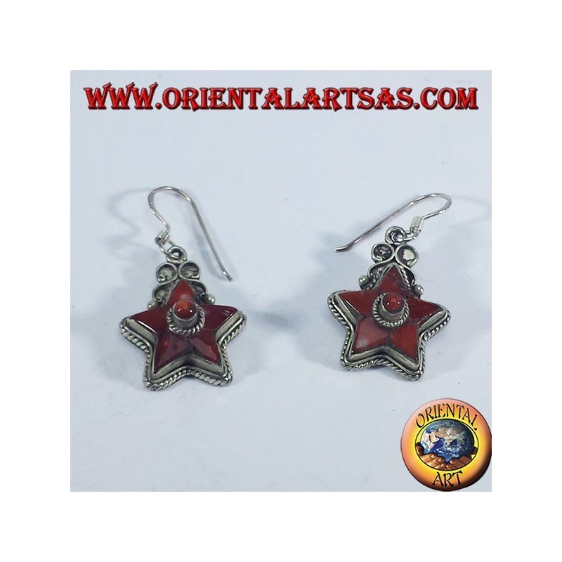 Orecchini in argento a forma di stella con corallo antico  (Nepalesi)