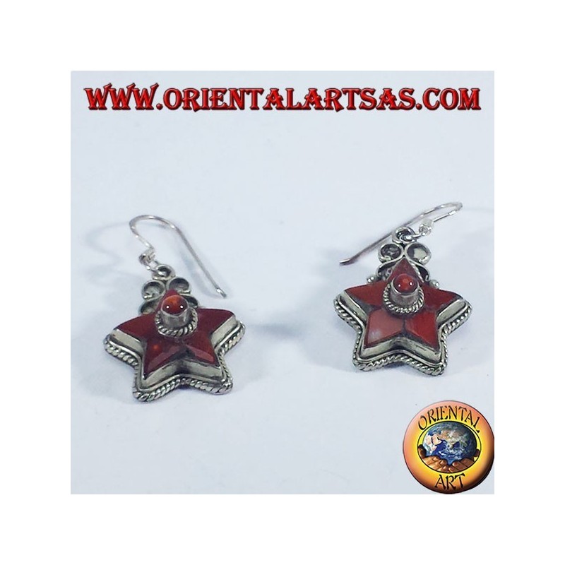 Pendientes de plata en forma de estrella con coral antiguo (nepalí)