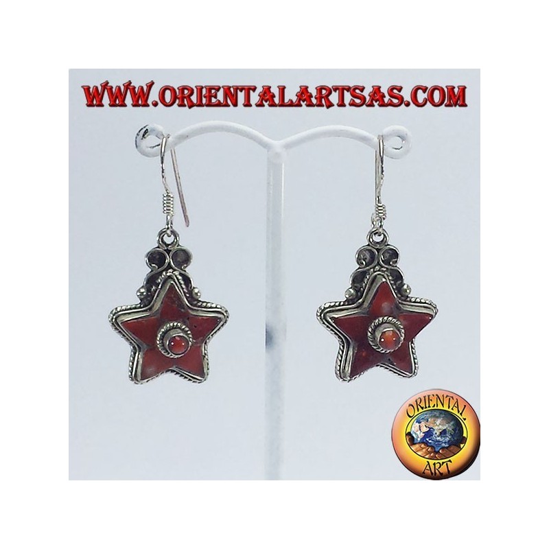 Pendientes de plata en forma de estrella con coral antiguo (nepalí)
