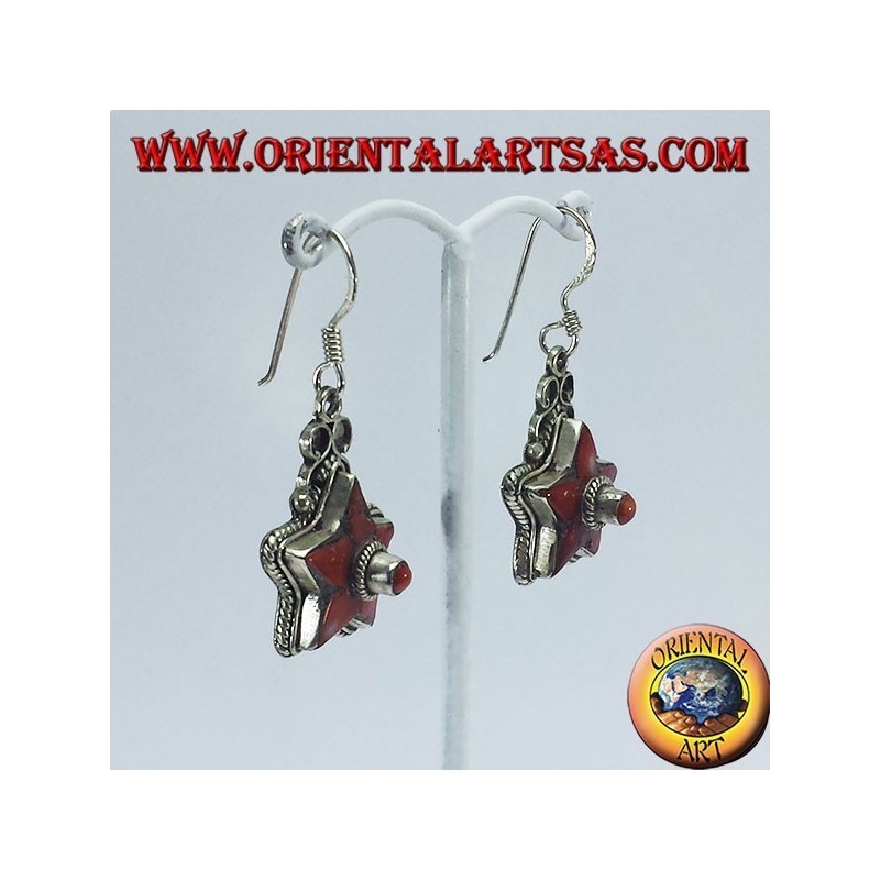 Pendientes de plata en forma de estrella con coral antiguo (nepalí)