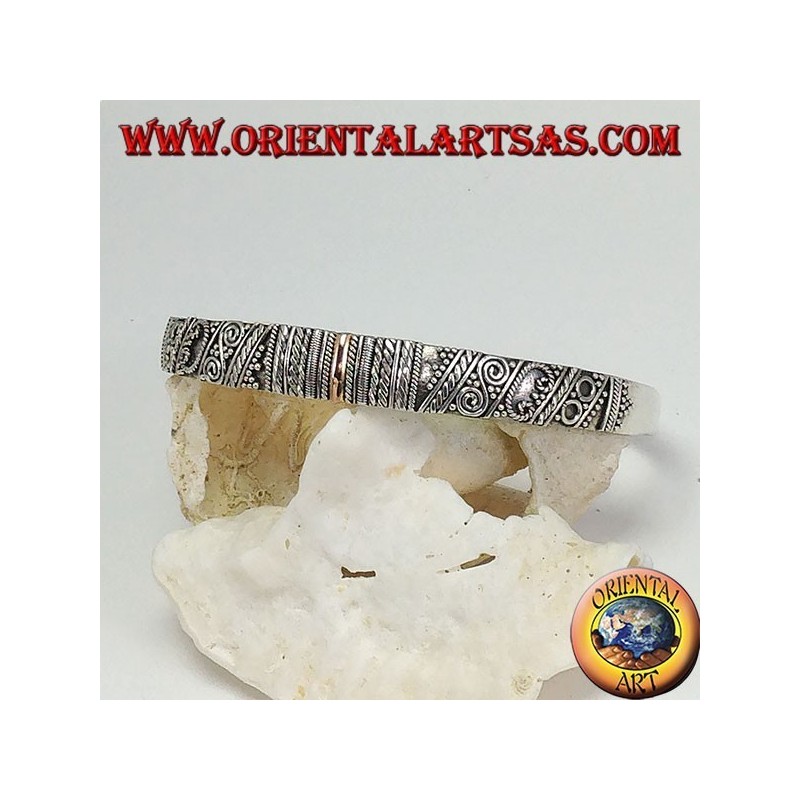 Bracciale d'argento, con placchette in oro 14 carati fatto a mano
