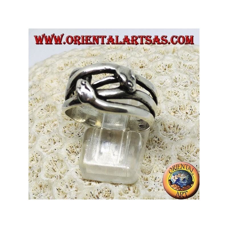 Anello in argento a due serpenti che si corteggiano, innamorati