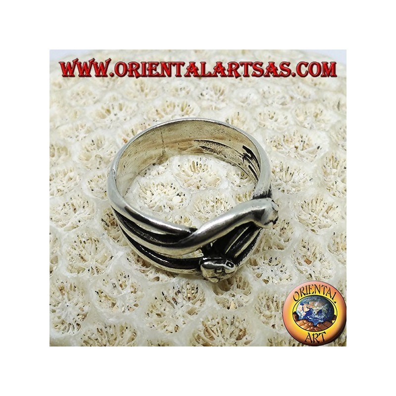 Anillo de plata con dos serpientes que son cortejadas, enamoradas.