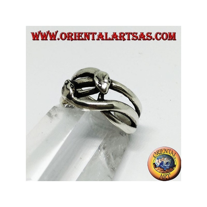 Silver ring with two snakes that are courted, in love