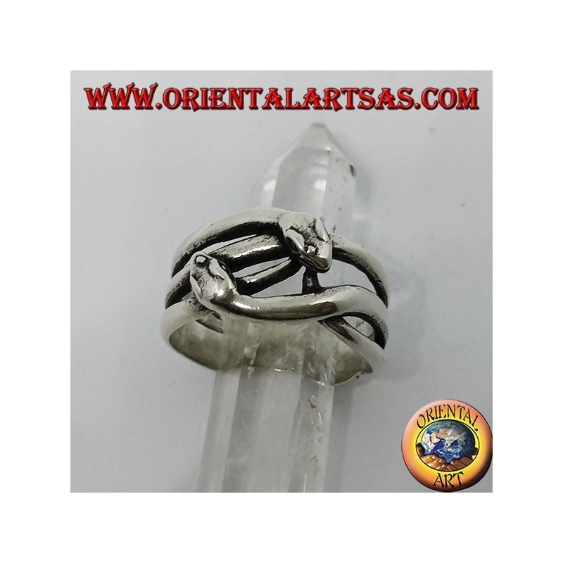 Silver ring with two snakes that are courted, in love