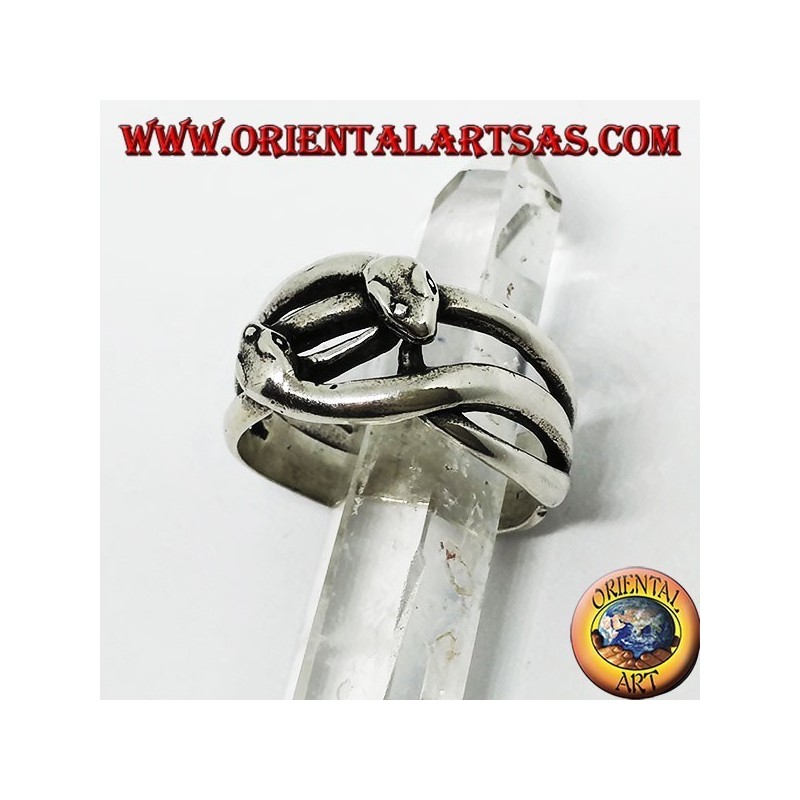 Silver ring with two snakes that are courted, in love