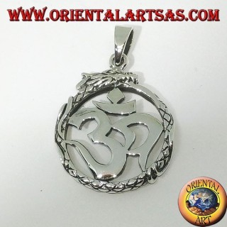 Silver pendant (ॐ) Óm and Aum, a sacred symbol of Hinduism protected by the Dragon