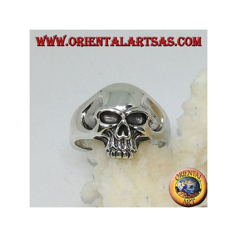 Silberring Totenkopf mit Unterkiefer- und Hohlbügeln