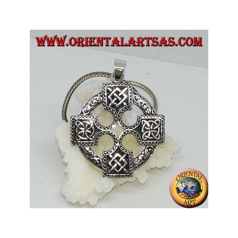 Silver pendant, Celtic cross with Odin gungnir