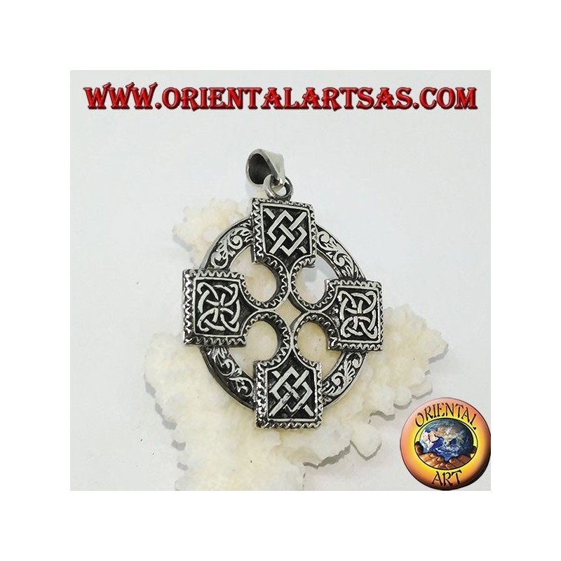 Silver pendant, Celtic cross with Odin gungnir