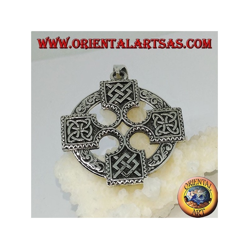 Silver pendant, Celtic cross with Odin gungnir