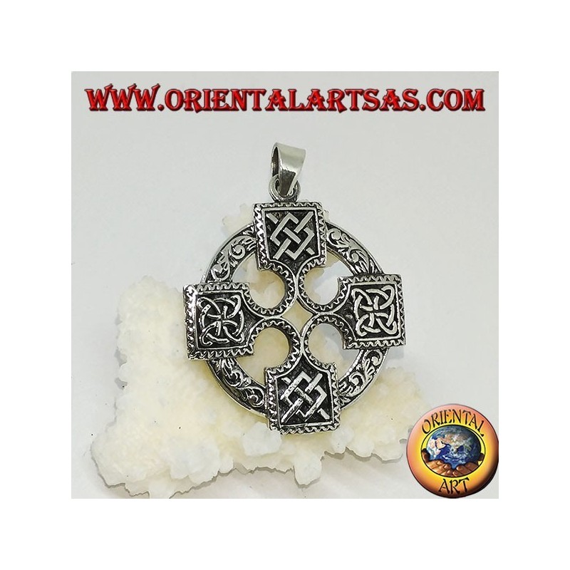 Silver pendant, Celtic cross with Odin gungnir