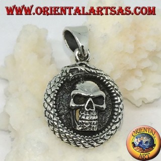 Colgante de plata, dragón de Ouroboros Uroboro con calavera