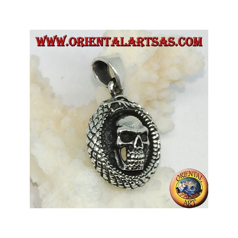 Pendentif en argent, dragon Ouroboros Uroboro avec tête de mort