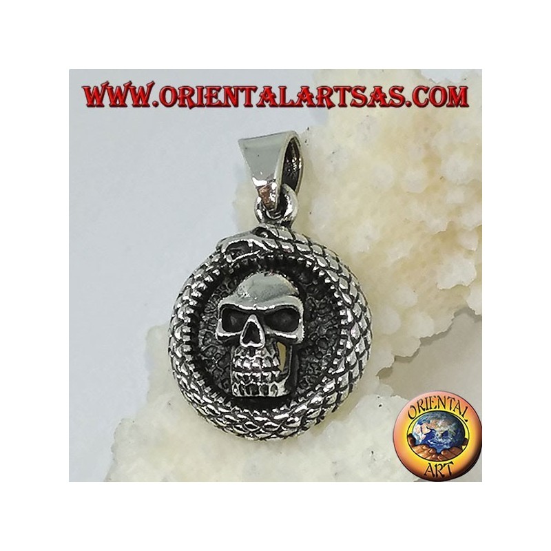 Silver pendant, Ouroboros Uroboro dragon with skull