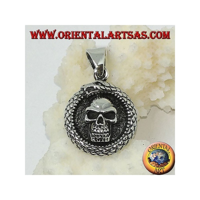 Pendentif en argent, dragon Ouroboros Uroboro avec tête de mort