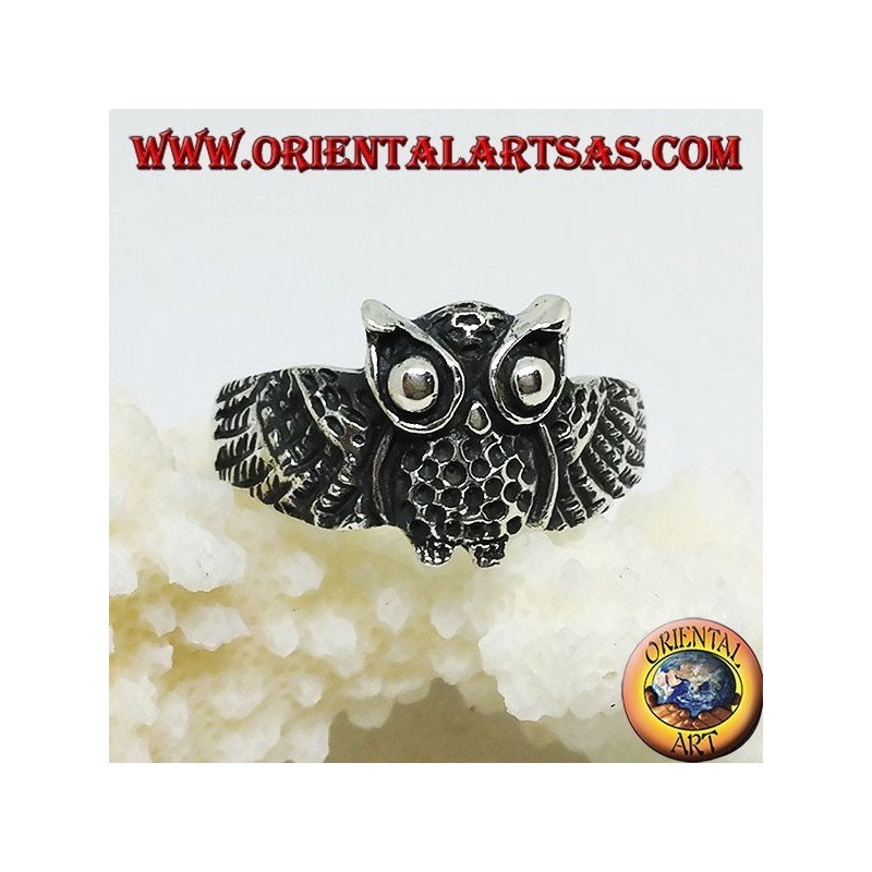 Anello in argento a forma di civetta gufo 