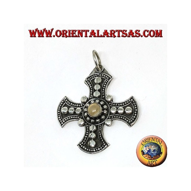 Silberanhänger, keltisches Kreuz mit Mondstein Adularia