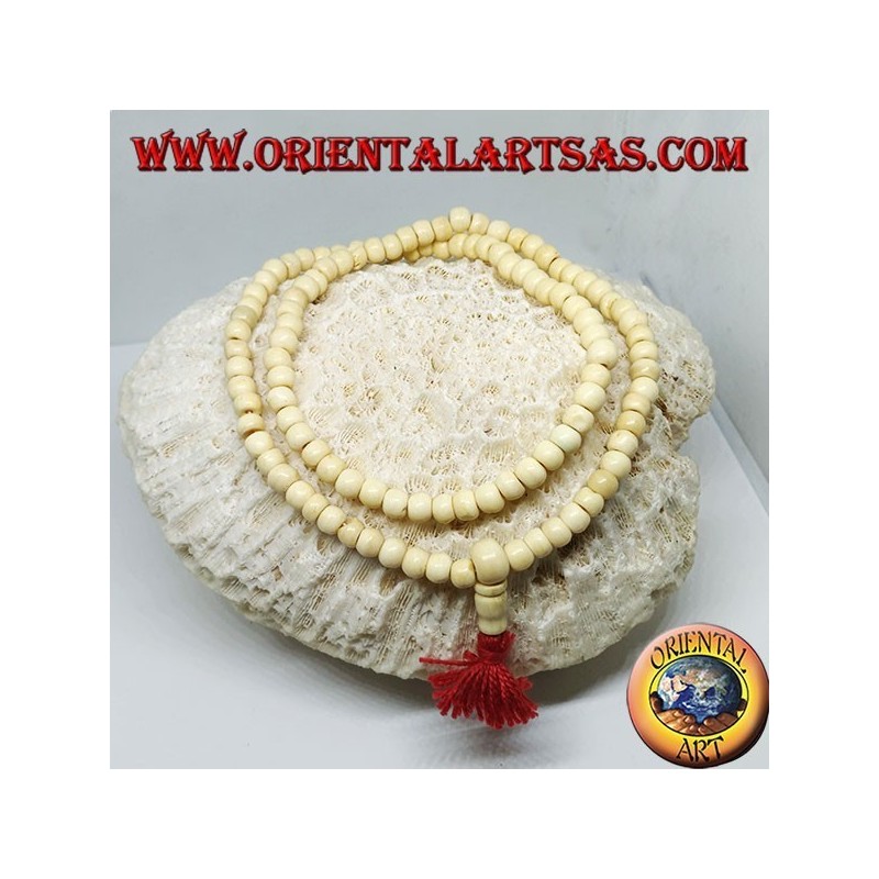 Chapelet bouddhiste Mālā de 108 grains en os de yak de 7 mm.