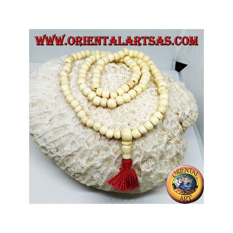 Chapelet bouddhiste Mālā de 108 grains en os de yak de 7 mm.