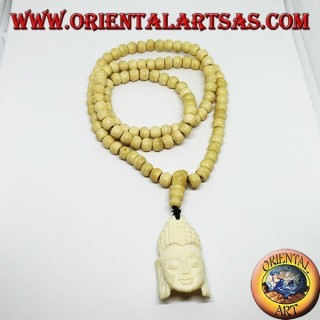Mālā Buddhist rosary of 108 grains in 8.5 mm yak bone. with Buddha's head