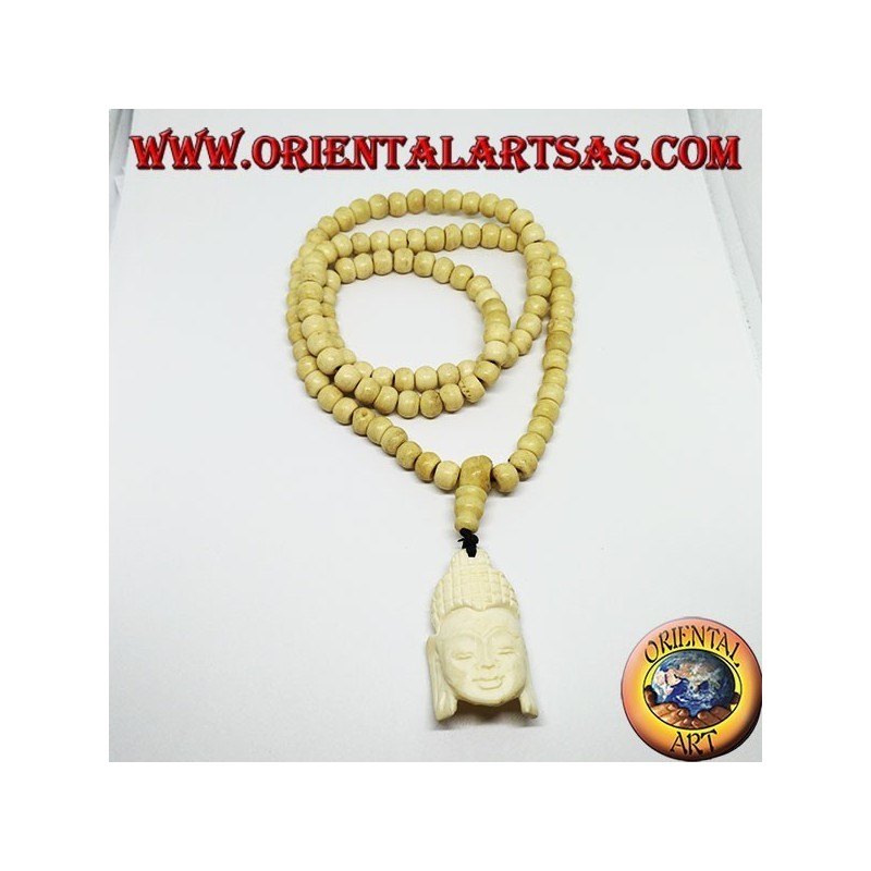 Mālā Rosario budista de 108 granos en hueso de yak de 8,5 mm. con la cabeza de buddha