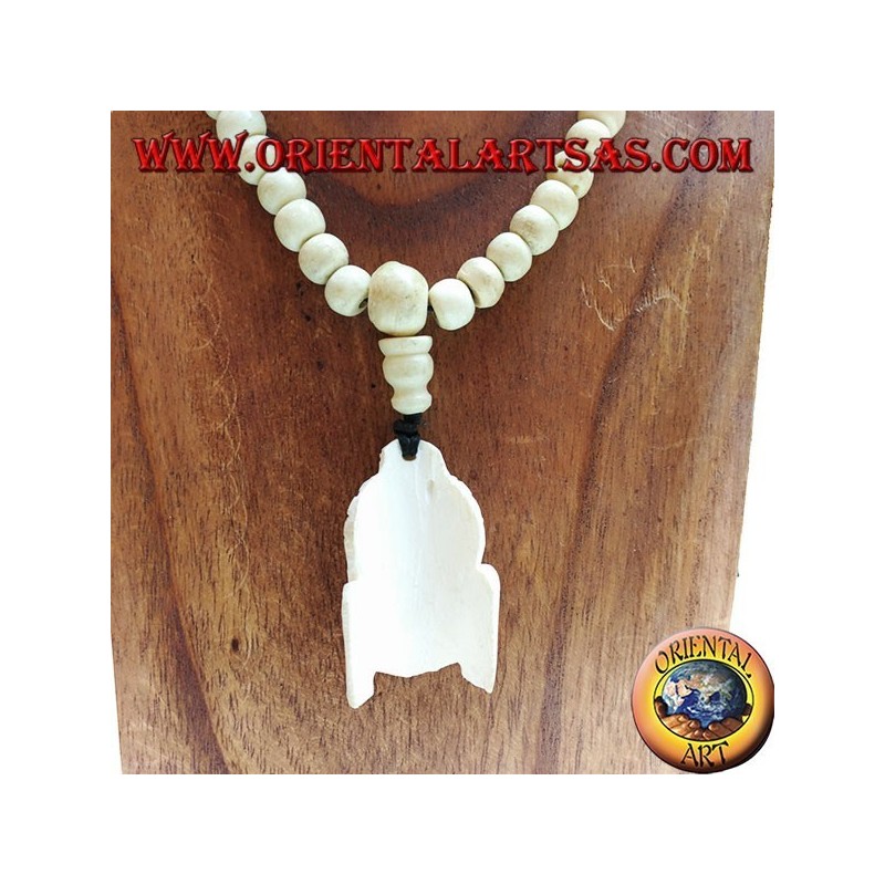 Mālā Buddhistischer Rosenkranz mit 108 Körnern aus 8,5 mm Yak-Knochen. mit Buddhas Kopf