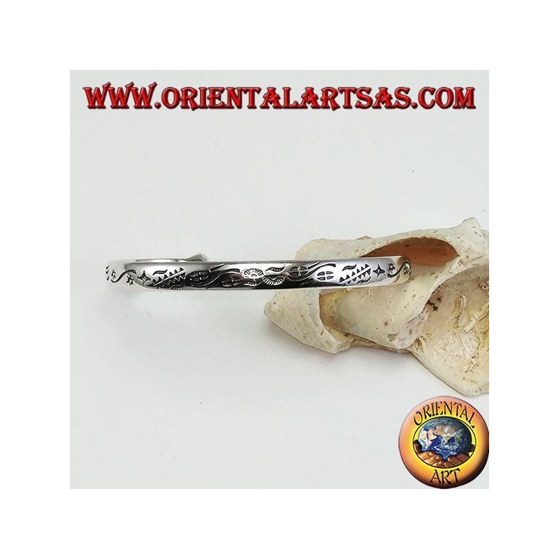 Silver bangle bracelet, with handmade tribal engravings