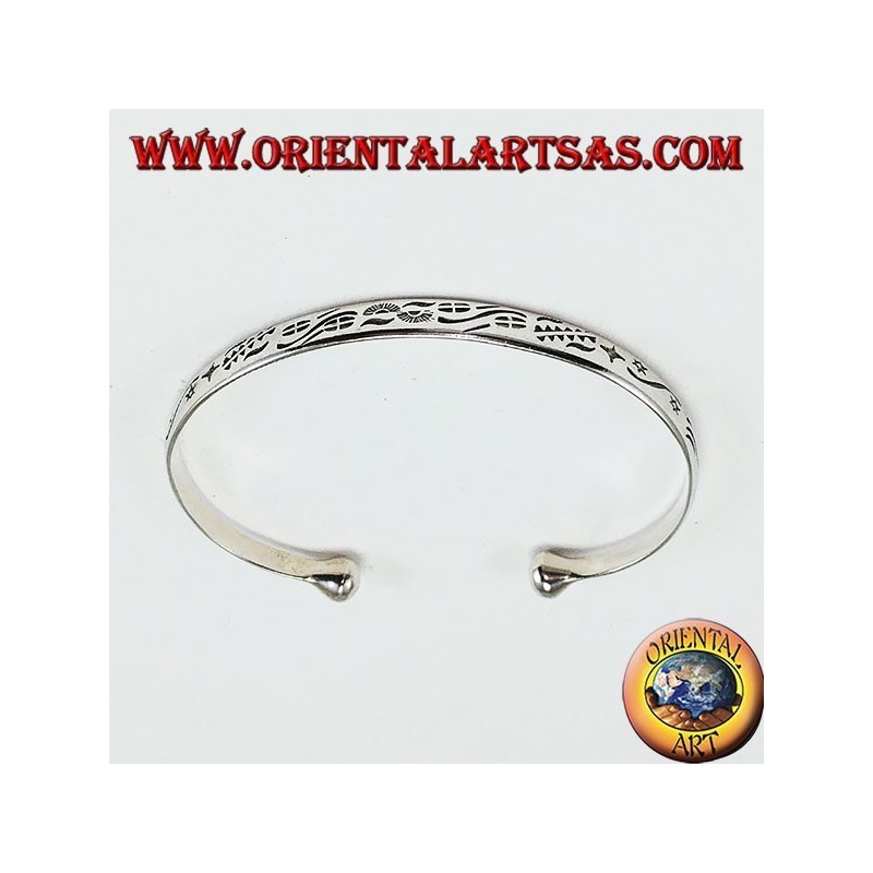 Bracelet rigide en argent, étoiles et nuages gravés à la main