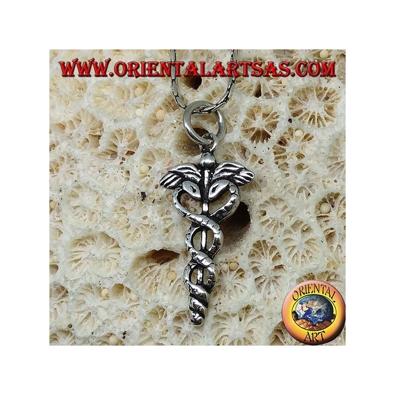 Ciondolo in argento il caduceo ( bastone alato con due serpenti attorcigliati )