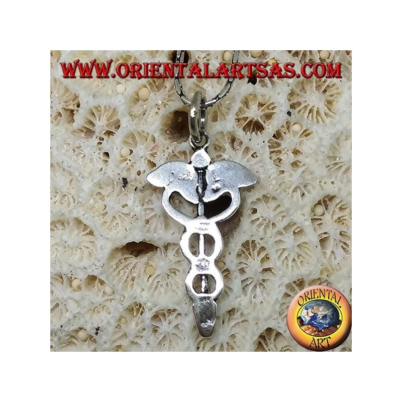 Silver caduceus pendant (winged stick with two twisted snakes)