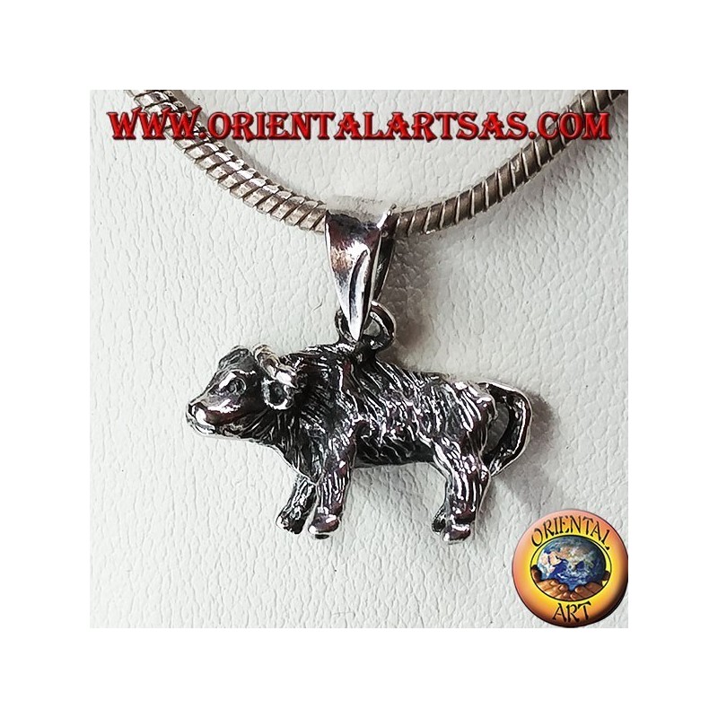 Ciondolo in argento a forma di bufalo  tridimensionale