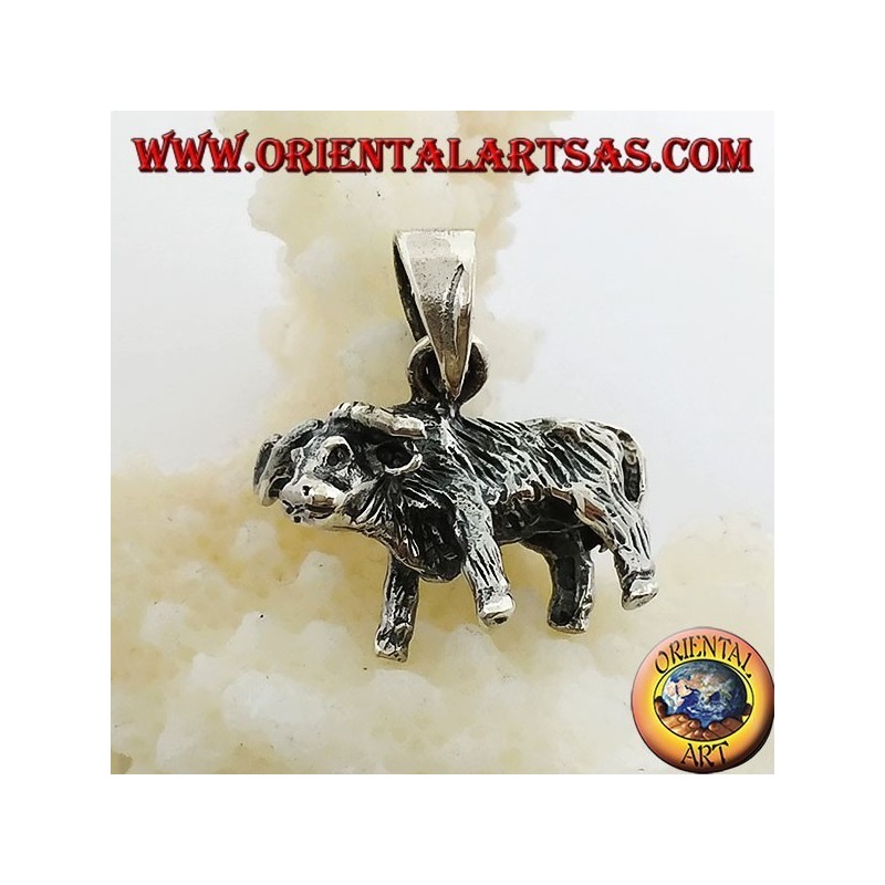 Silver pendant of a buffalo