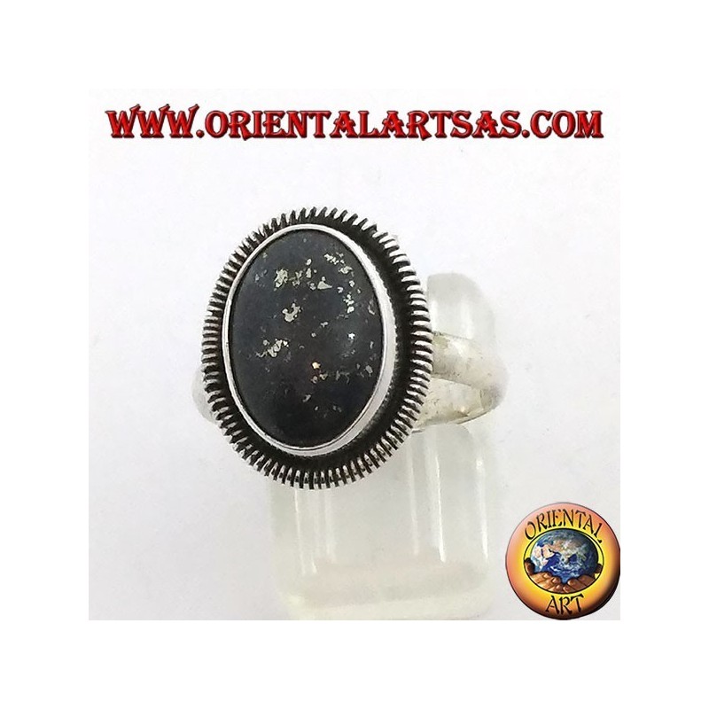 Bague en argent avec lapis-lazuli ovale naturel bordé d'une spirale