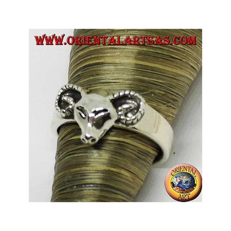 Silver ring with ram's head