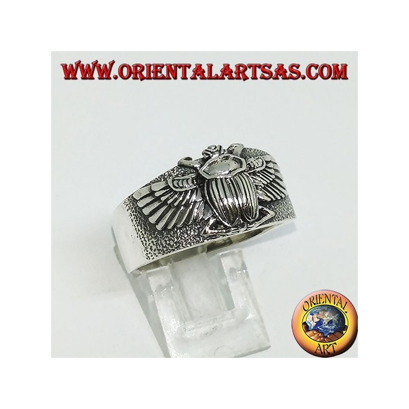 Silver ring with Egyptian Khepri beetle, symbol of the resurrection