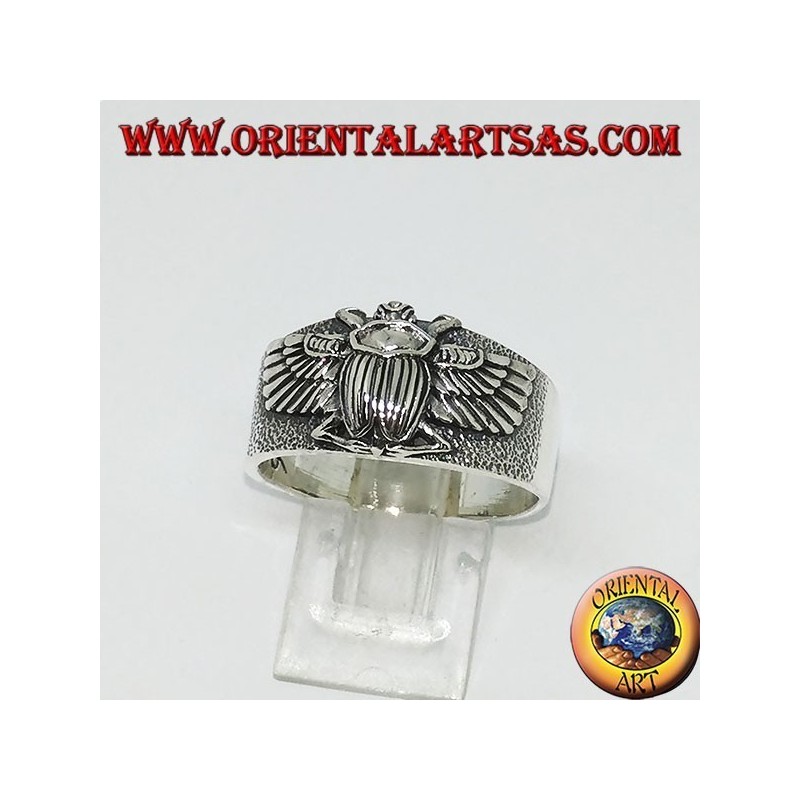 Silver ring with Egyptian Khepri beetle, symbol of the resurrection