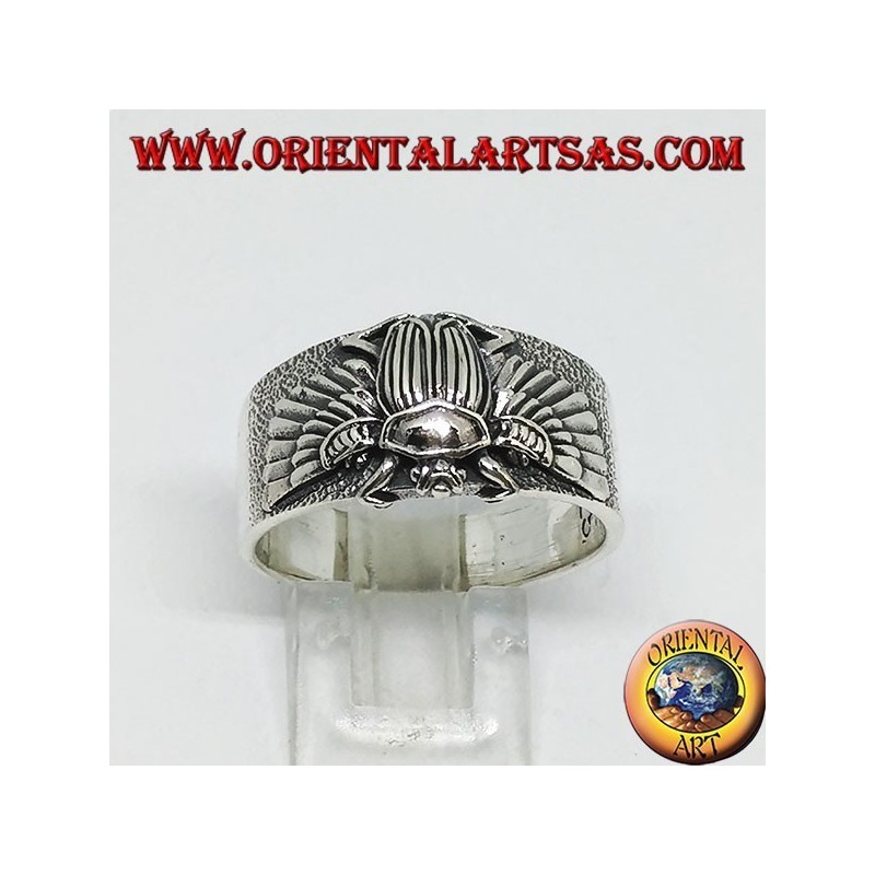 Bague en argent avec scarabée égyptien Khepri, symbole de la résurrection